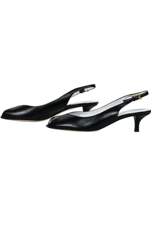 Bruno Magli - Black Leather Peep Toe Slingback Kitten Heels Sz 6