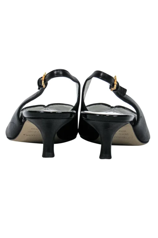 Bruno Magli - Black Leather Peep Toe Slingback Kitten Heels Sz 6