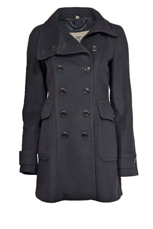 Burberry - Black Double Breasted Pea Coat Sz 6