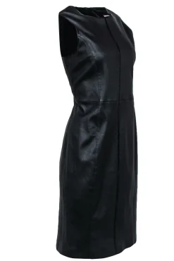 Burberry - Black Leather Sleeveless Paneled Sheath Dress Sz 12