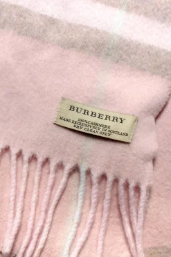 Burberry - Blush, Beige & Cream Plaid Fringe Hem Cashmere Scarf