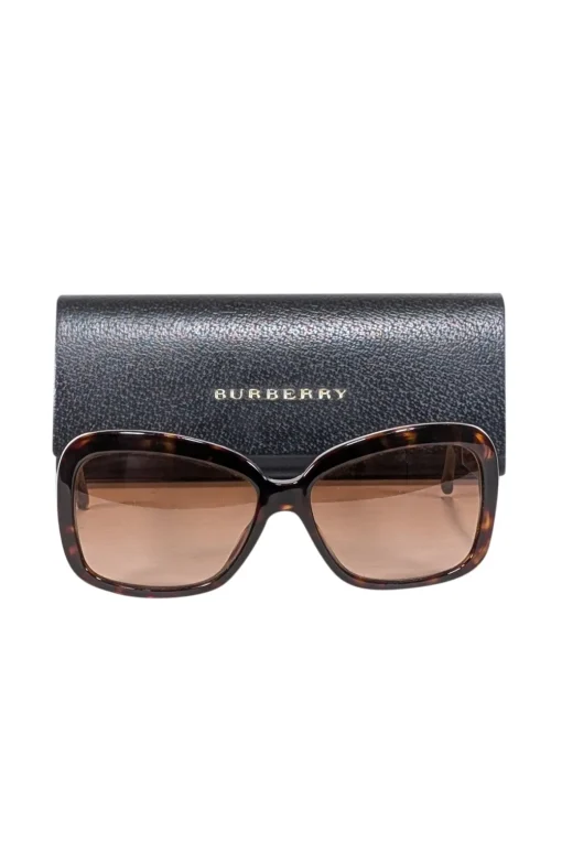 Burberry - Brown Rounded Square Sunglasses w/ Signature Plaid Sides