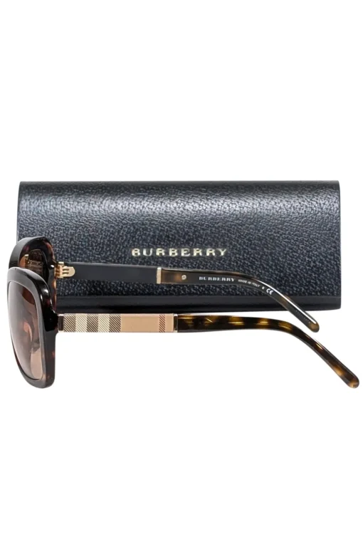 Burberry - Brown Rounded Square Sunglasses w/ Signature Plaid Sides
