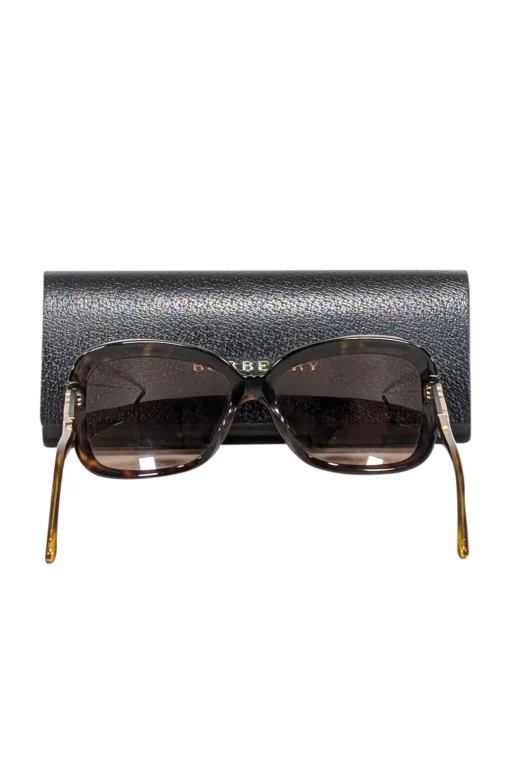 Burberry - Brown Rounded Square Sunglasses w/ Signature Plaid Sides