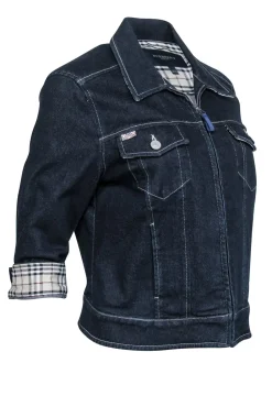 Burberry - Dark Wash Denim Jacket w/ Plaid Cuffs Sz 10