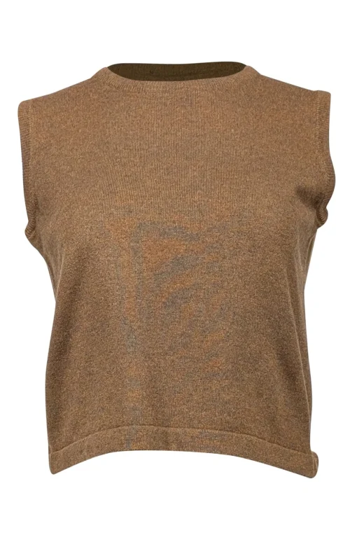 Burberry - Green & Brown Mix Cashmere Sleeveless Knit Top Sz M