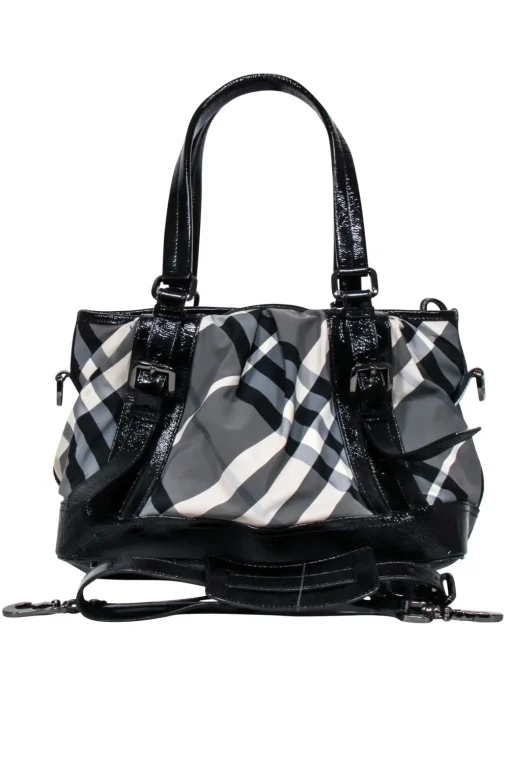 Burberry - Grey, Black, & Cream Plaid Shoulder Bag