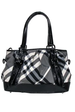 Burberry - Grey, Black, & Cream Plaid Shoulder Bag