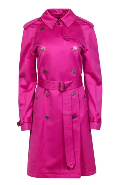 Burberry - Hot Pink Double Breasted Belted Trench Coat Sz 8