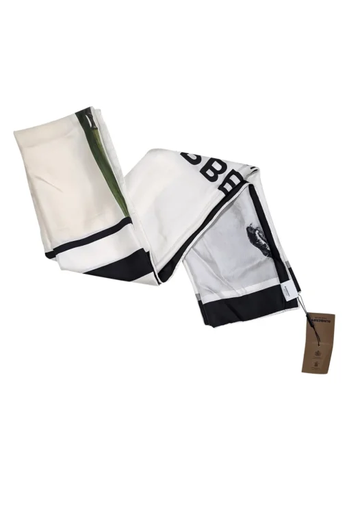 Burberry - Ivory Silk Scarf w/ Logo Font & Horse Face Print Scarf
