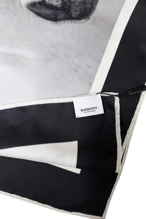 Burberry - Ivory Silk Scarf w/ Logo Font & Horse Face Print Scarf