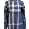 Burberry - Navy & White Plaid Button Front Shirt Sz M