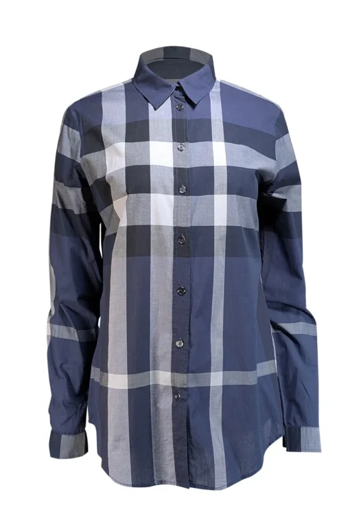 Burberry - Navy & White Plaid Button Front Shirt Sz M
