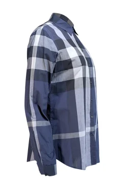 Burberry - Navy & White Plaid Button Front Shirt Sz M
