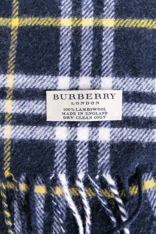 Burberry - Navy, White, & Yellow Plaid Lambswool Scarf