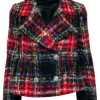 Burberry - Red & Multi Color Plaid Cropped Coat Sz M