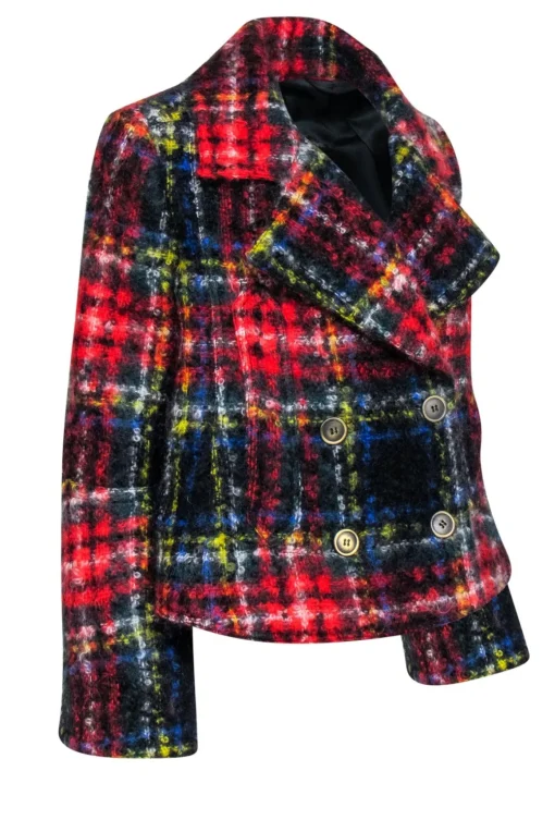 Burberry - Red & Multi Color Plaid Cropped Coat Sz M