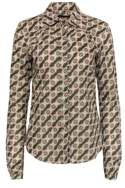 Burberry - Vintage Cotton Belt Buckle Printed Collared Blouse Sz L