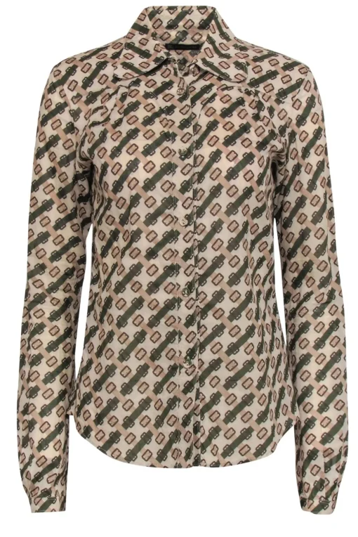 Burberry - Vintage Cotton Belt Buckle Printed Collared Blouse Sz L