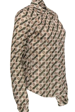 Burberry - Vintage Cotton Belt Buckle Printed Collared Blouse Sz L
