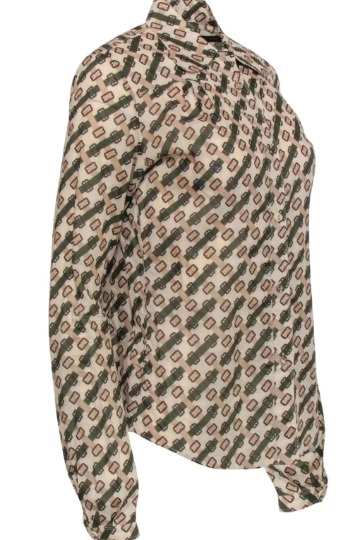 Burberry - Vintage Cotton Belt Buckle Printed Collared Blouse Sz L