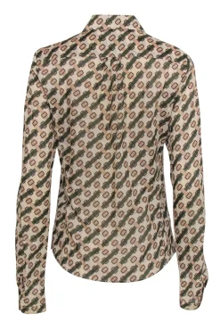 Burberry - Vintage Cotton Belt Buckle Printed Collared Blouse Sz L
