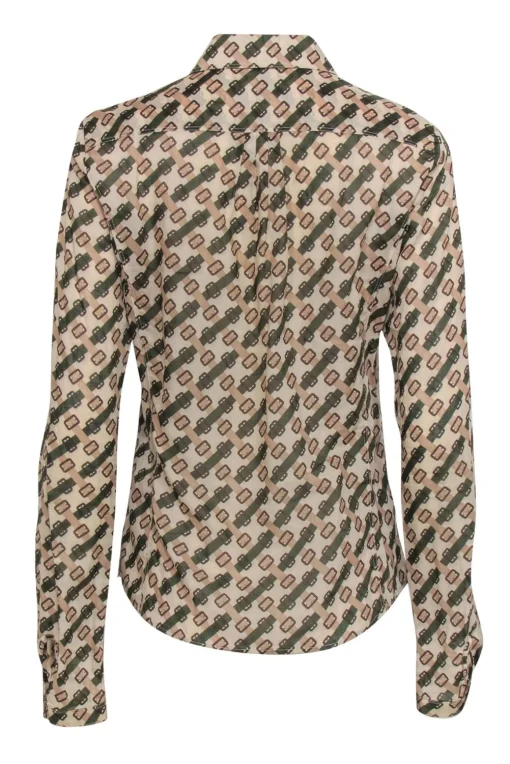 Burberry - Vintage Cotton Belt Buckle Printed Collared Blouse Sz L