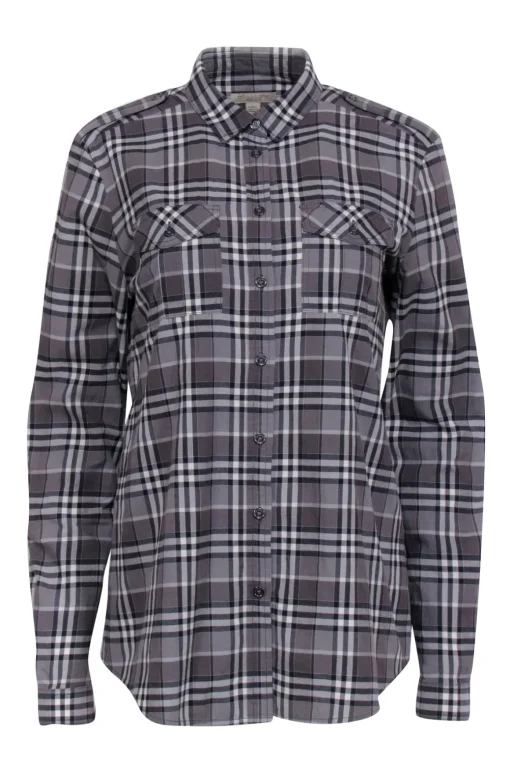 Burberry Brit - Grey Classic Plaid Button Front Sz M