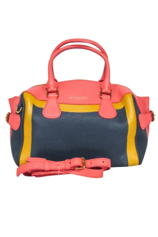 Burberry Prorsum - Navy, Peach & Yellow Hand Painted Leather Bowler Bag