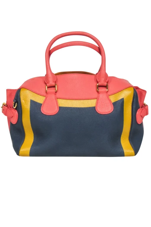 Burberry Prorsum - Navy, Peach & Yellow Hand Painted Leather Bowler Bag
