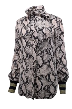 By Malene Birger - Beige & Black Snakeskin Print Long Sleeve Top Sz 4