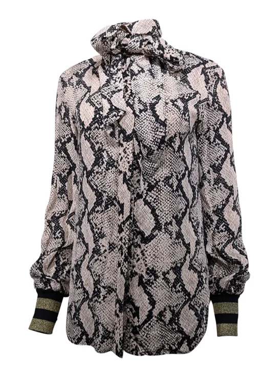 By Malene Birger - Beige & Black Snakeskin Print Long Sleeve Top Sz 4