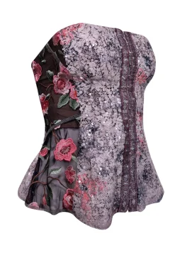 Byron Lans - Black, Beige, & Pink Sequin Embellished Bustier Top Sz 2