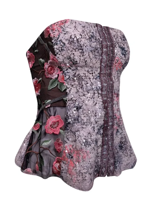Byron Lans - Black, Beige, & Pink Sequin Embellished Bustier Top Sz 2
