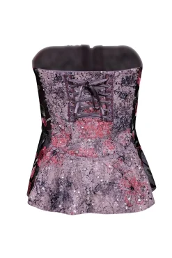 Byron Lans - Black, Beige, & Pink Sequin Embellished Bustier Top Sz 2