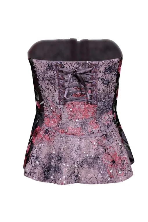 Byron Lans - Black, Beige, & Pink Sequin Embellished Bustier Top Sz 2
