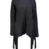 C By Bloomingdale's - Black Cashmere Turtleneck Sweater w/ Fringe Sz S