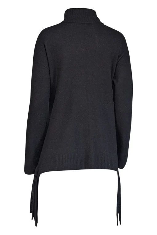 C By Bloomingdale's - Black Cashmere Turtleneck Sweater w/ Fringe Sz S