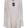 C By Bloomingdale's Cashmere - Cream Cashmere Fringe Trim Cardigan Sz L
