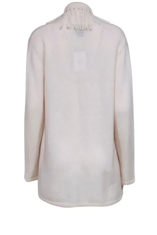 C By Bloomingdale's Cashmere - Cream Cashmere Fringe Trim Cardigan Sz L