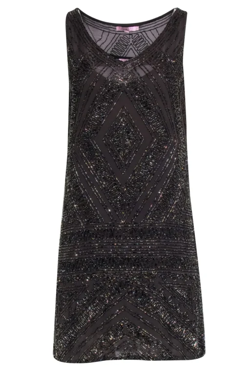 Calypso - Brown Beaded Sleeveless Shift Dress Sz S