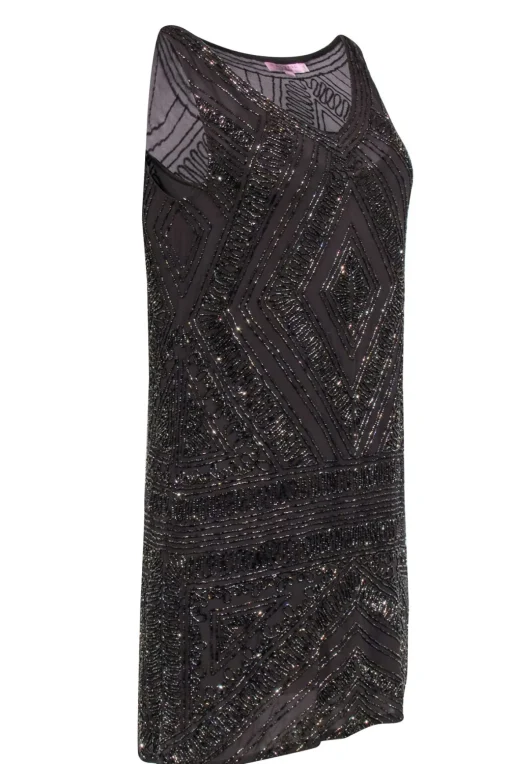 Calypso - Brown Beaded Sleeveless Shift Dress Sz S