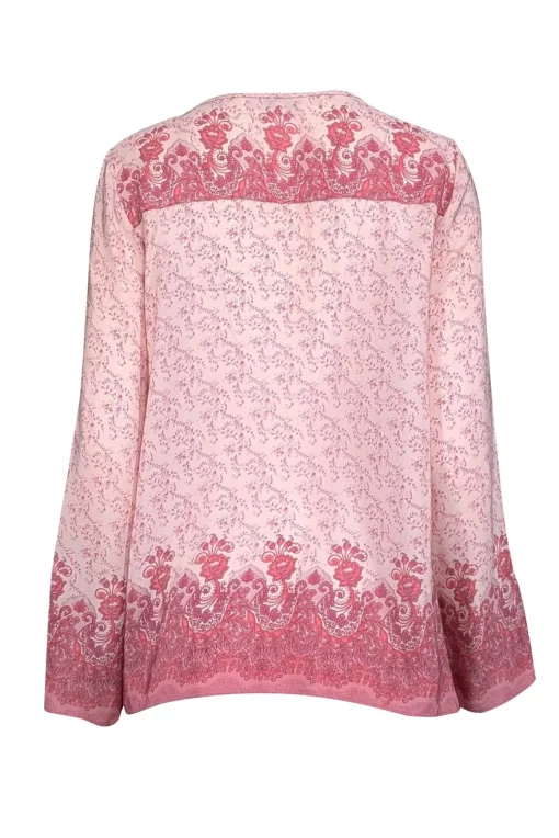 Calypso - Light Pink, Mauve, & Coral Floral Print Silk Tunic Top M