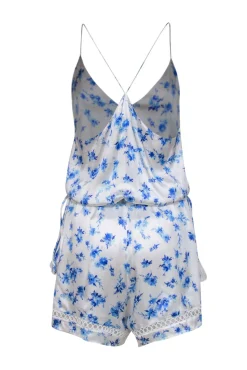 Cami - White & Blue Floral Print Racerback Silk 