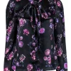 Cami NYC - Black & Purple Floral Print Silk Blouse w/ Neck Tie Sz M