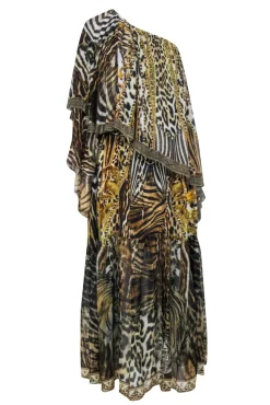 Camilla - Brown Leopard & Tiger Print Off The Shoulder Maxi Dress Sz S