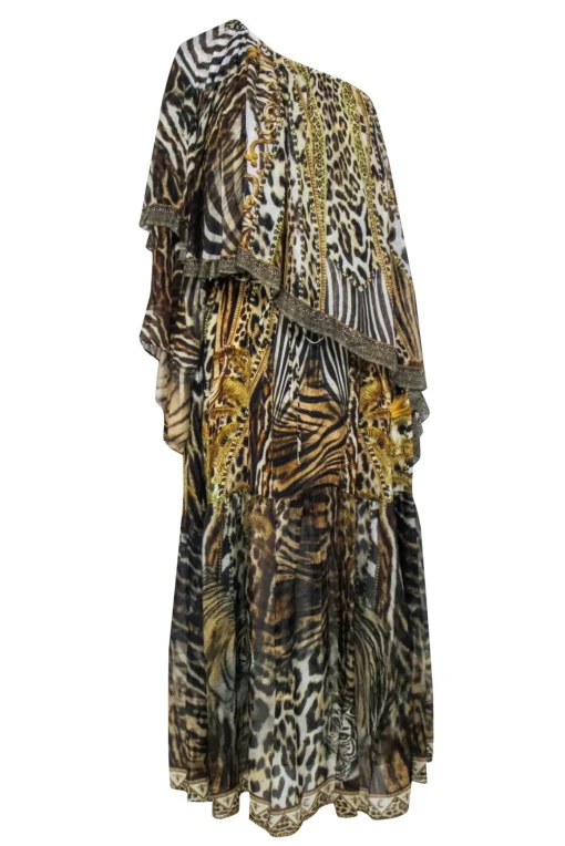 Camilla - Brown Leopard & Tiger Print Off The Shoulder Maxi Dress Sz S