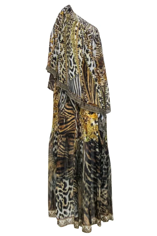 Camilla - Brown Leopard & Tiger Print Off The Shoulder Maxi Dress Sz S