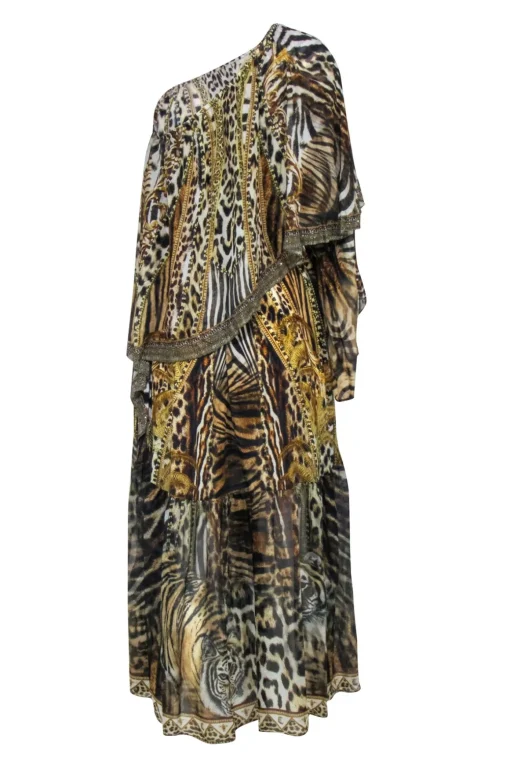 Camilla - Brown Leopard & Tiger Print Off The Shoulder Maxi Dress Sz S