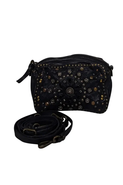 Campomaggi - Black Leather Studded Crossbody Bag